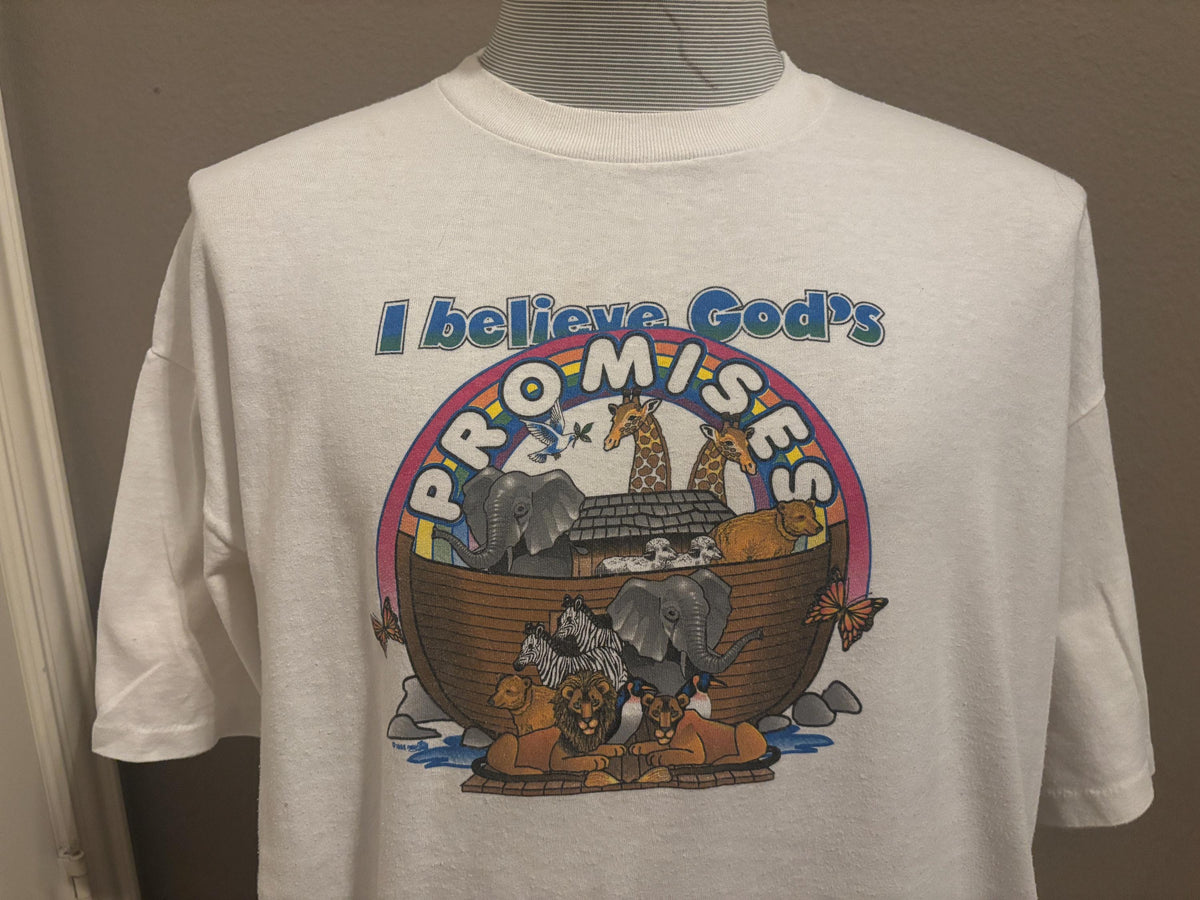 Vintage 9039s I Believe In Gods Promises Noahs Arc Animals T shirt XL Graphic Tee – Cozy Vibes · Top Pick For Any Outfit