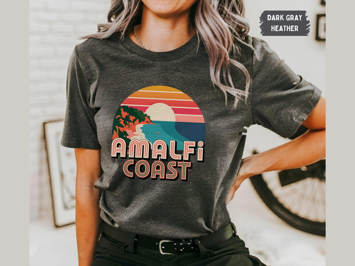 Amalfi Coast Vintage Unisex Tee TShirt for Travelers Retro Italy Graphic Shirt Summer Vacation Top Mediterranean Souvenir Clothing Graphic Tee – Warm & Stylish · Must-Have Style