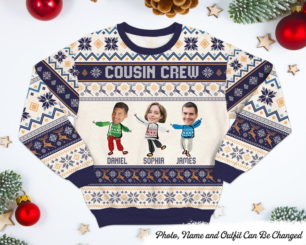 Cousin Crew Sweatshirt Cousin39s Christmas Ugly Christmas Sweater Personalized Photo Face Crewneck SweaterCustom Ugly Sweater With Picture Sweatshirt – Cozy Vibes · Must-Have Style