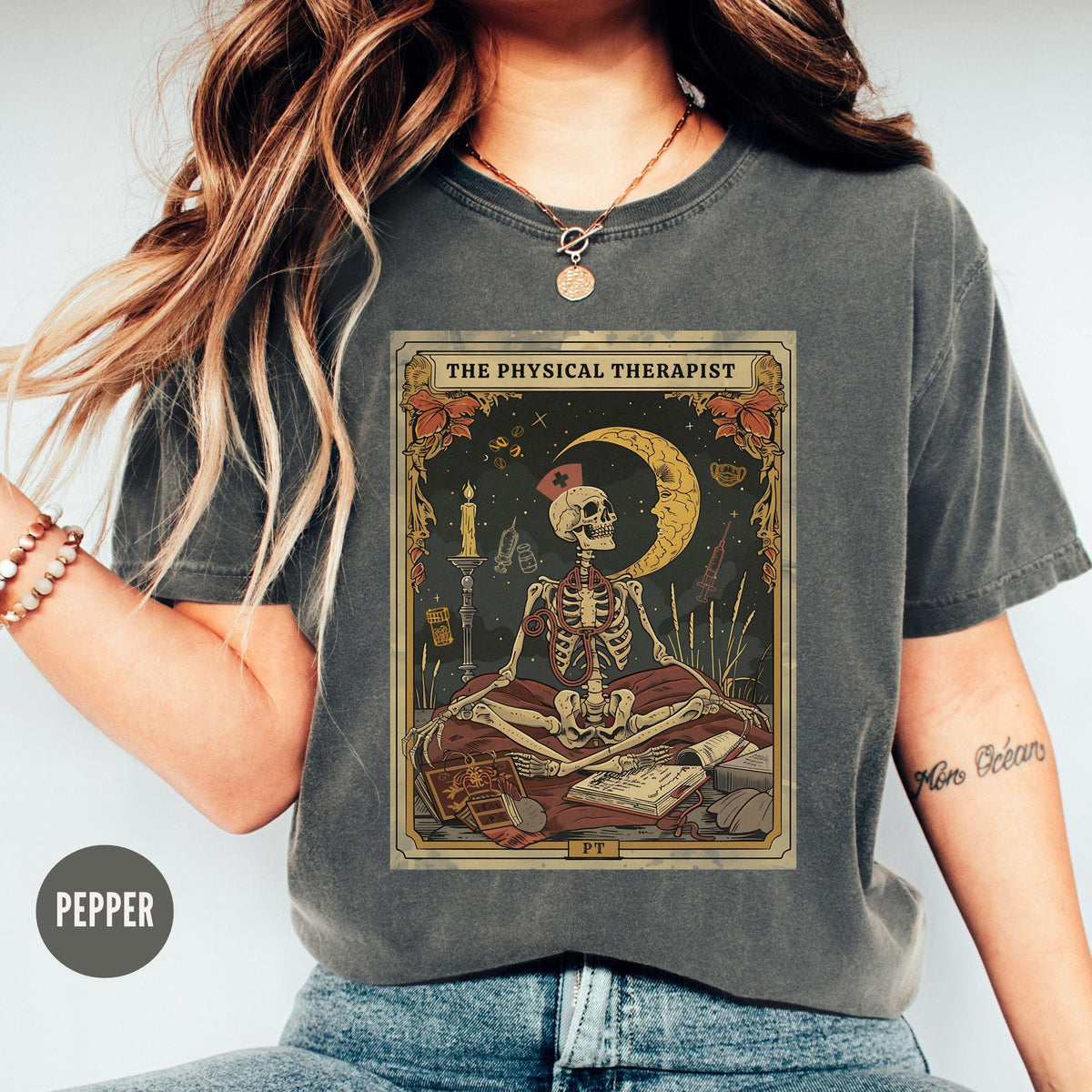 Physical Therapist Tarot Card Shirt Comfort Colors Physical Therapy Tshirt Funny Skeleton PT Halloween Shirt New Physical Therapy Gift Graphic Tee – Aesthetic Look · High-Quality Print