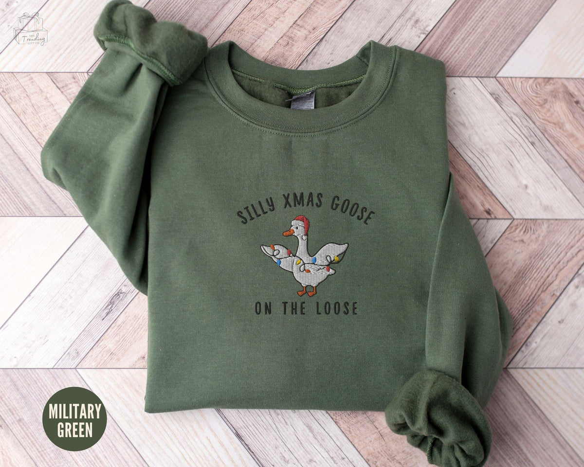 Silly Goose Embroidered Christmas Sweatshirt Holiday Sweater Funny Goose Lover GiftXmas Goose CrewneckChristmas Lights Santa Goose Shirt Sweatshirt – Cozy Vibes · Perfect For Daily Wear