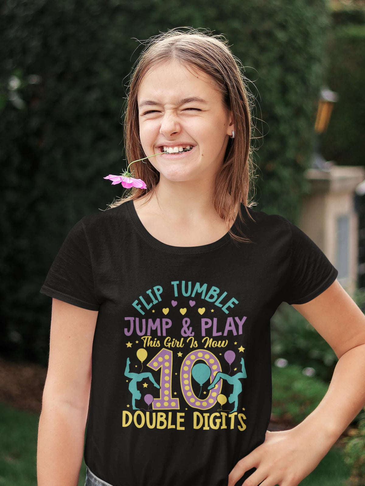 Flip Tumble Jump Play This Girl 10 Now Double Digits Shirt 10th Birthday Girl Shirt Gymnastics Birthday Shirt Gymnastics Gift Graphic Tee – Easygoing Wear · Top Pick For Any Outfit
