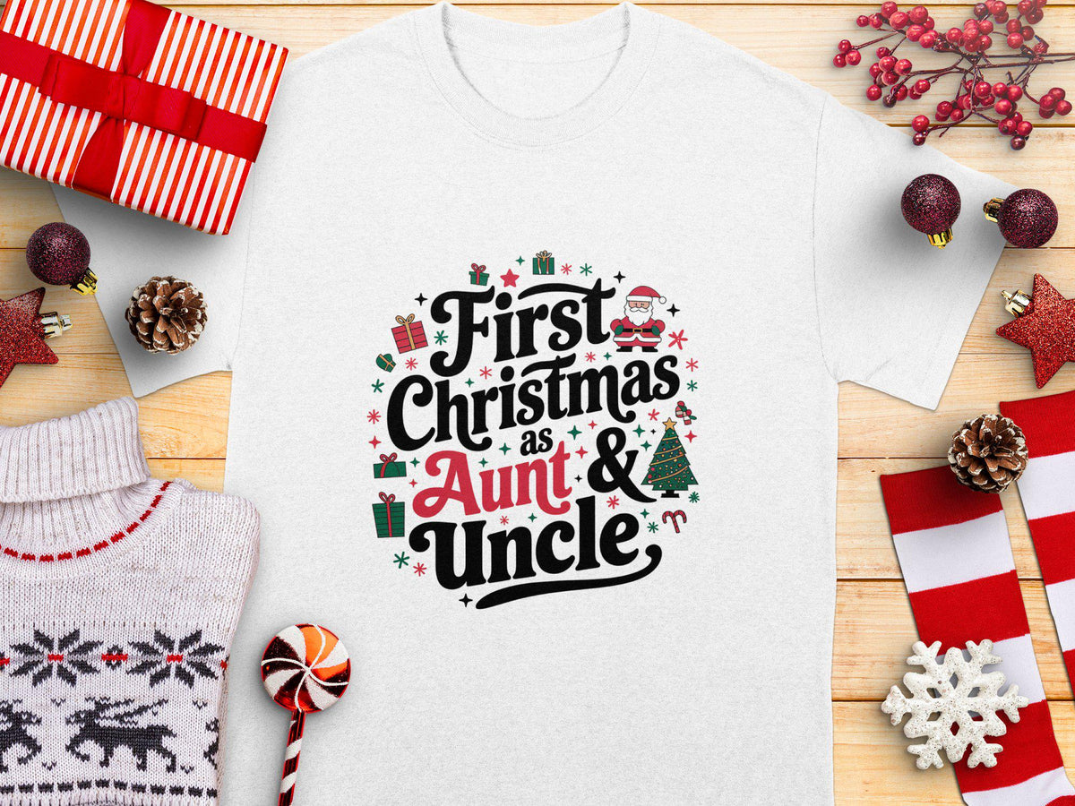 First Christmas as Aunt and Uncle Gift T Shirt Cute Holiday Shirt for New Aunt and Uncle Christmas Gift for New Relatives Graphic Tee – Cozy Vibes · Perfect For Daily Wear