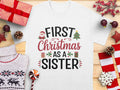 First Christmas as a Sister Tee Cute Santa and Tree Design Holiday Gift Festive Apparel Christmas Sister Shirt Xmas Themed Graphic Tee – Premium Graphic · Trending Graphic Apparel
