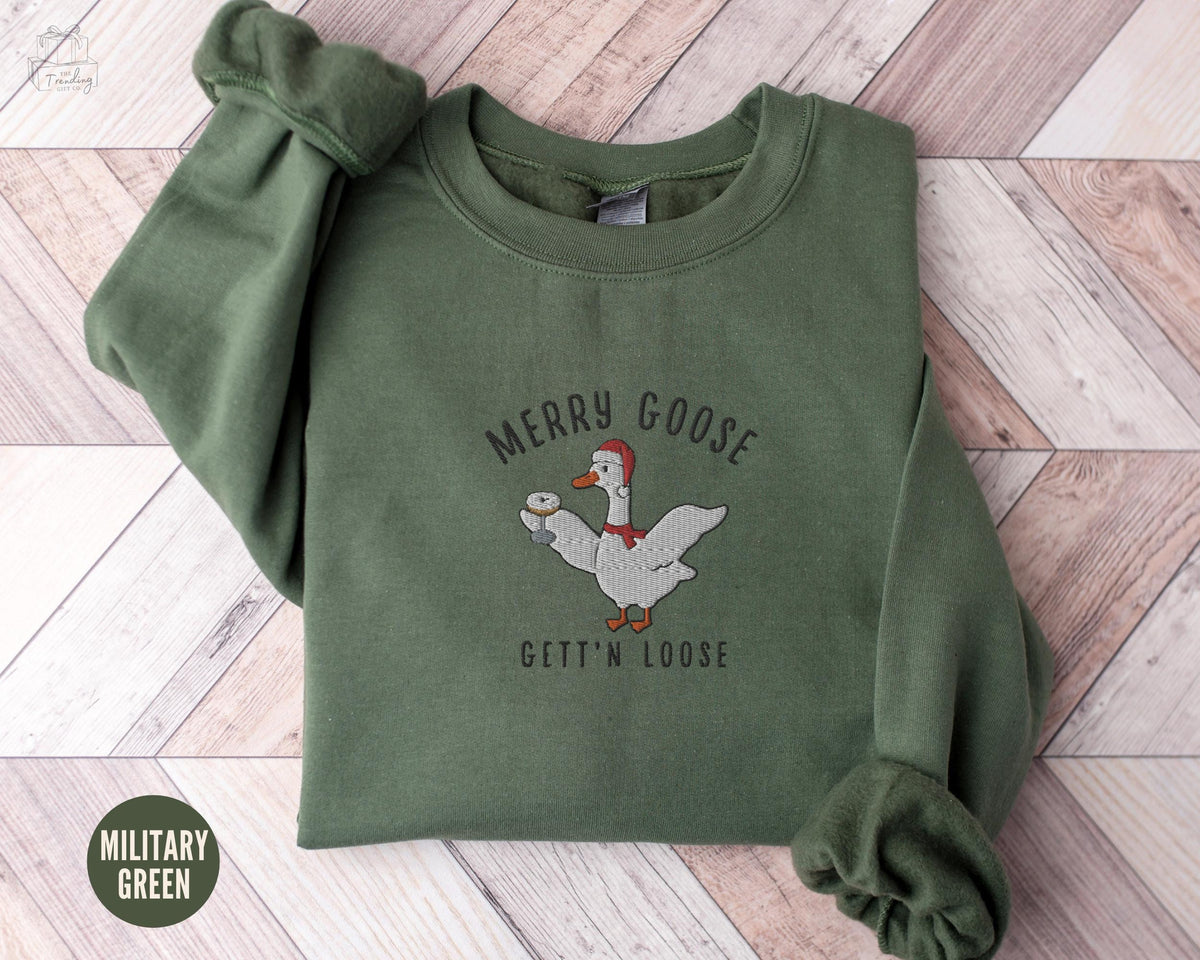 Silly Goose Embroidered Christmas Sweatshirt Espresso Martini Holiday Sweater Funny Goose Lover Gift Xmas Cocktail Crewneck Santa Shirt Sweatshirt – Easygoing Wear · Top Pick For Any Outfit