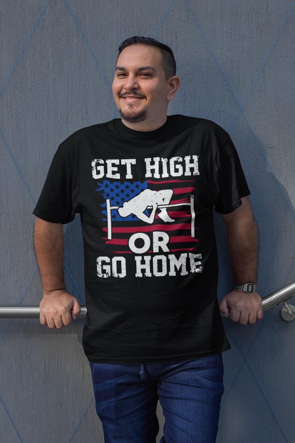 Get High Or Go Home Shirt High Jump Shirt USA Flag Track And Field Shirt High Jumper Gift High Jumping Shirt High Jumping Lover Shirt Graphic Tee – Soft Feel · Perfect For Daily Wear