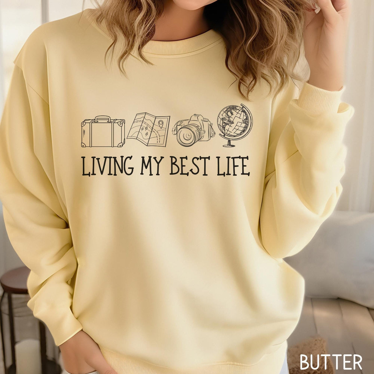 Travel Sweatshirt Living My Best Life Sweater Vacation Sweatshirt World Traveler Sweater Adventure ShirtTraveler Gift Sweatshirt – Easygoing Wear · Trending Graphic Apparel