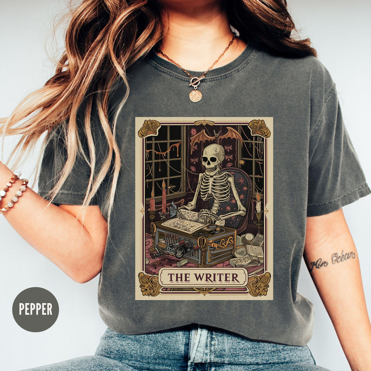 Funny Skeleton Writer Tarot Card Shirt Stenographer Tee English Teacher Gift Halloween Author Tshirt Spooky Court Reporting Legal Shirt Graphic Tee – Feel-Good Design · Trending Graphic Apparel