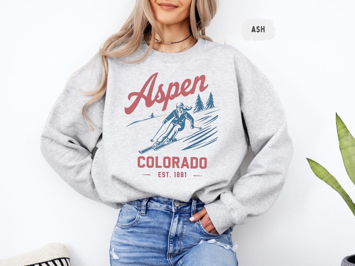 Vintage Aspen Ski Sweatshirt Retro Winter Mountain Crewneck Jumper Unisex Skiing Sweater Cozy Snow Lodge Apparel Gift for Ski Sweatshirt – Soft Feel · Top Pick For Any Outfit