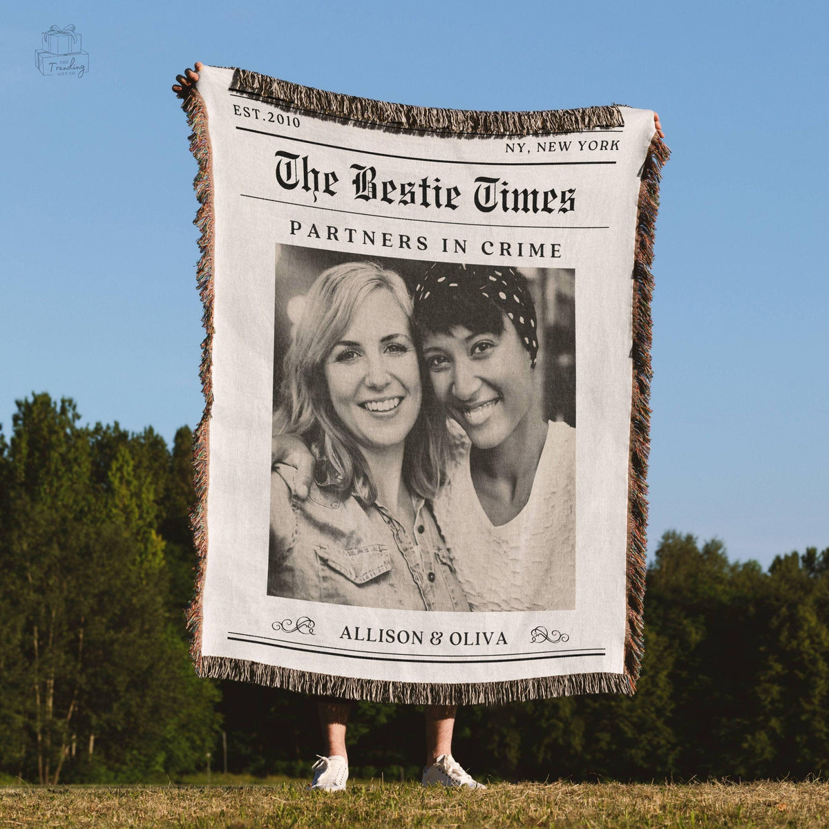 Best Friend Custom Photo Blanket Gift Unique Memory Keepsake Picture Tapestry Personalized Bestie Moving Away Cotton Woven Throw D1 Graphic Tee – Fan Favorite · Perfect For Daily Wear