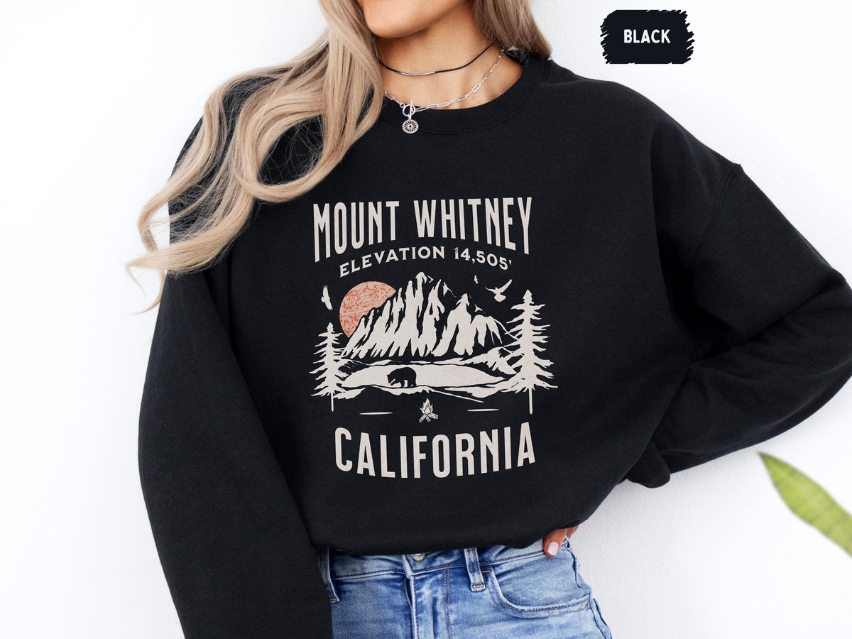 Mount Whitney California Sweatshirt Hiking Outdoor Adventure Gift Mountain Lover Jumper Nature Wanderlust Clothing Travel Vacation Sweatshirt – Fan Favorite · Great Gift For Fans