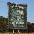 Adventure Throw Blanket Custom Cabin Life Anniversary Gift Wife Husband Newlywed Gifts Nature Lover Personalized Woven Tapestry D1 Graphic Tee – Aesthetic Look · High-Quality Print