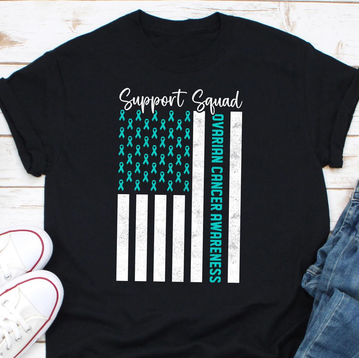 Ovarian Cancer Support Squad Shirt Cancer Awareness Shirt Ovarian Cancer Warrior Shirt Cancer Fighter Support Team Tees Ovarian Cancer Graphic Tee – Premium Graphic · Great Gift For Fans