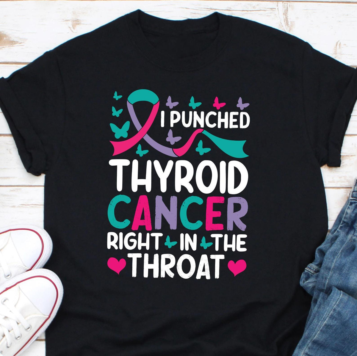 I Punched Thyroid Cancer Right In The Throat Shirt Thyroid Cancer Awareness Shirt Thyroid Cancer Fighter Thyroid Cancer Warrior Shirt Graphic Tee – Easygoing Wear · Top Pick For Any Outfit