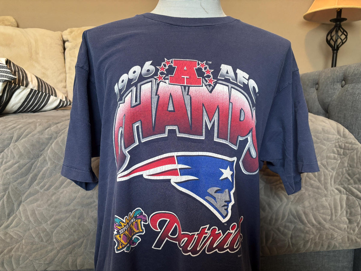 Vintage 9039s AFC Champs Super Bowl XXI New England Patriots 1996 T shirt XL Graphic Tee – Aesthetic Look · Top Pick For Any Outfit