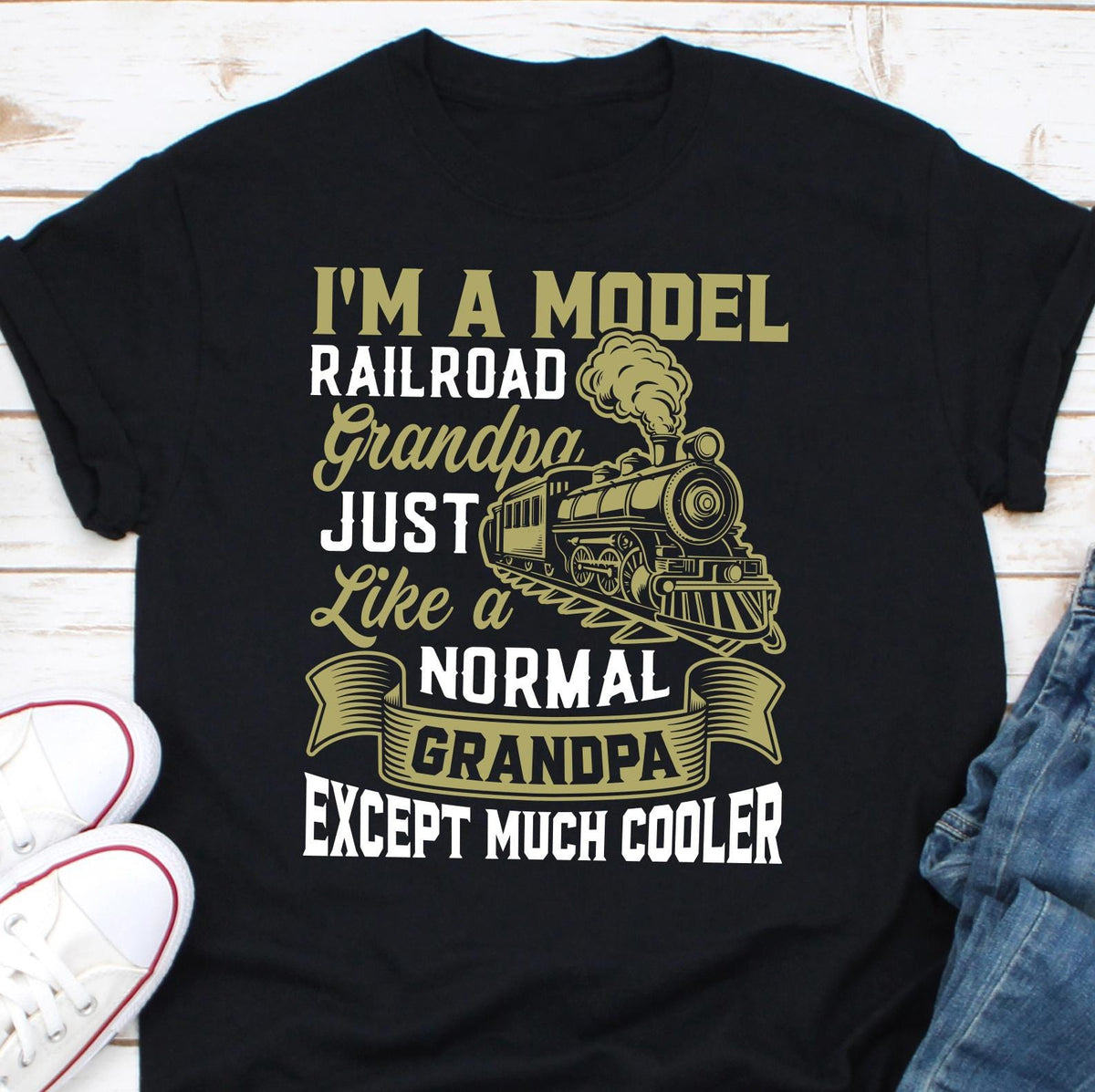 I39m A Model Railroad Grandpa Train Railroad Vintage T Shirt Old Retro Big Model Locomotive Gifts Dad Father39s Day Funny Engineer Trains Graphic Tee – Cozy Vibes · High-Quality Print