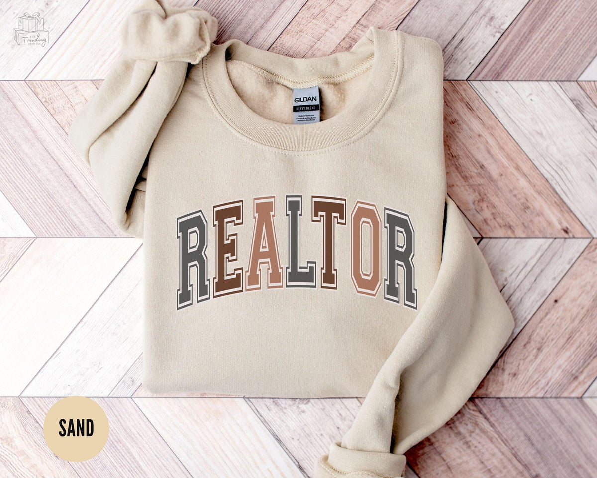 Realtor Sweatshirt Real Estate Sweatshirt College Varsity Real Estate Shirt Real Estate Agent Sweater Realtor Crewneck Closing Gift Sweatshirt – Feel-Good Design · Must-Have Style