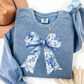 Toile De Jouy Coquette Bow Sweatshirt Blue Ribbon Shirt Blue Coquette Shirt Girly Aesthetic Shirt Sweatshirt – Warm & Stylish · Must-Have Style