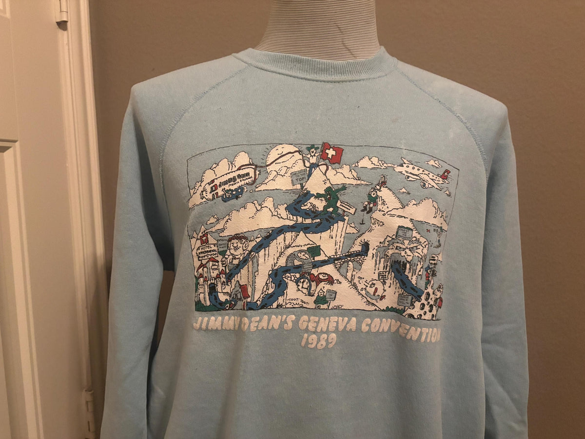 Vintage 8039s Jimmy Deans Geneva Convention 1989 Crewneck Sweatshirt L Sweatshirt – Warm & Stylish · Great Gift For Fans