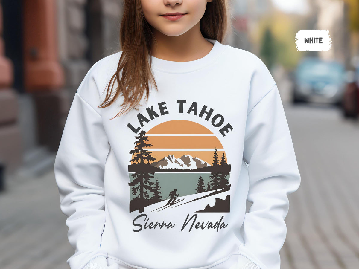 Lake Tahoe Sierra Nevada Youth Sweatshirt Unisex Crewneck Jumper for Kids Mountains Gift Outdoor Adventure Camping Apparel Nature Sweatshirt – Premium Graphic · Must-Have Style