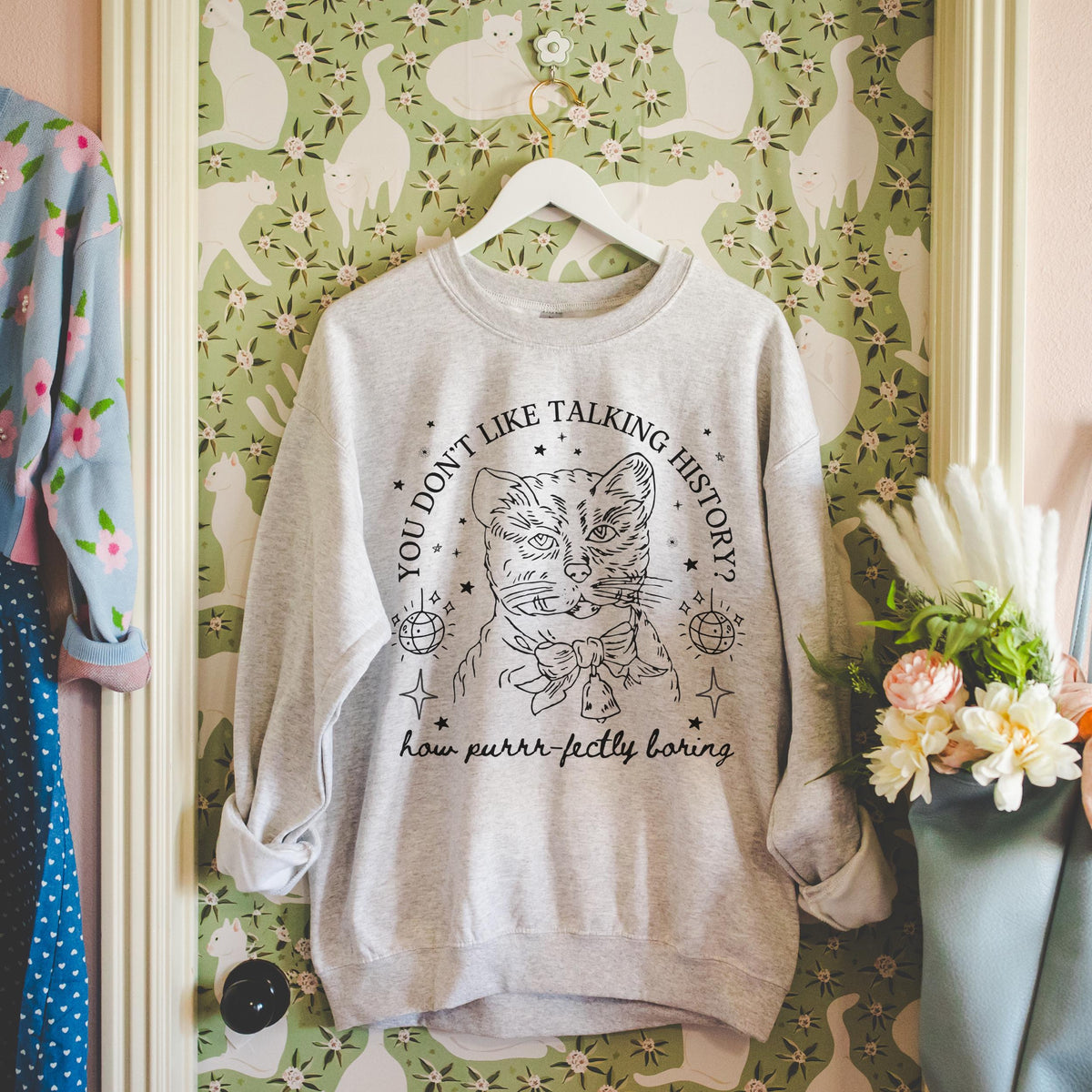 Funny History Sweatshirt for Historian Who Loves Cats Cute History Teacher or Social Studies Teacher Crewneck History Buff Animal Lover Sweatshirt – Fan Favorite · Perfect For Daily Wear
