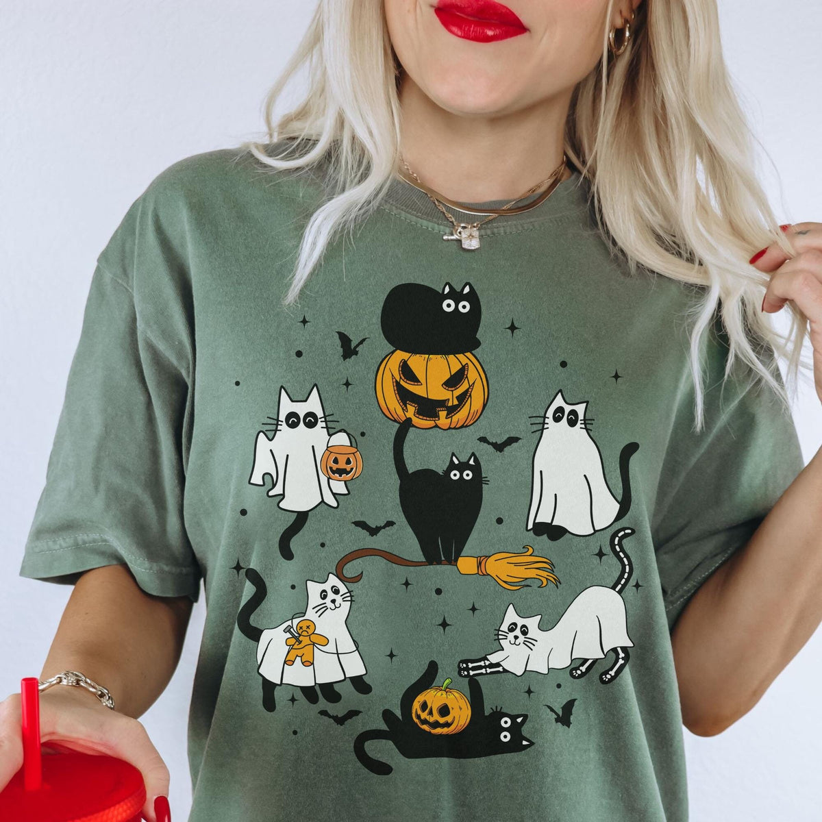 Halloween Black Cat Ghost Cute Ghost Shirt Spooky Season Cat Halloween Ghost Woman Halloween Shirt Graphic Tee – Bold Style · Perfect For Daily Wear