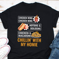 Chicken Wing Hotdog And Balogna Chicken And Macaroni Chillin With My Home Food Lover Shirt Song Lyrics Tee Graphic Tee – Fan Favorite · High-Quality Print
