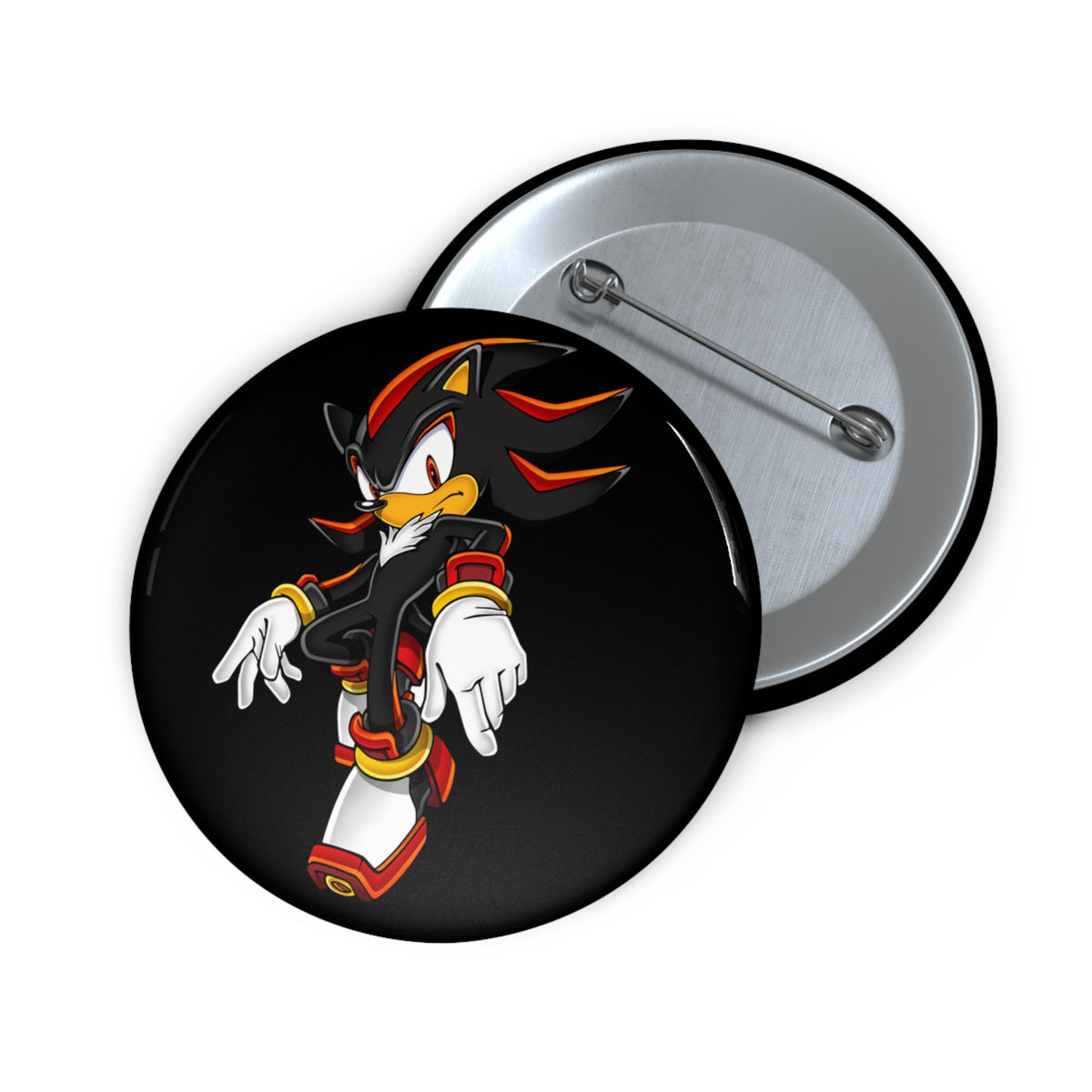 Shadow the Hedgehog custom pin buttons metal pin with safety backing UV resistant glossy finish durable Shadow pins 3 size options Graphic Tee – Warm & Stylish · Great Gift For Fans
