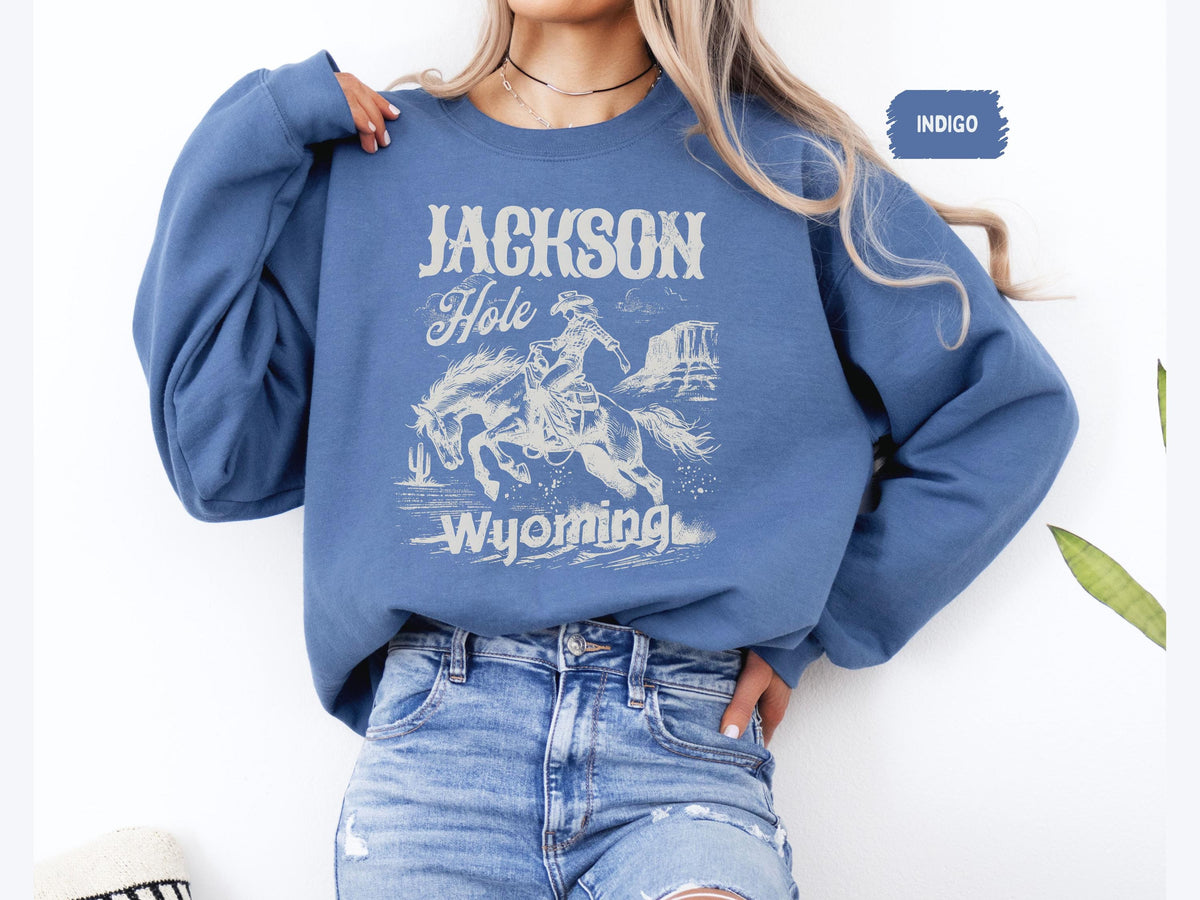 Jackson Hole Wyoming Sweatshirt Mountain Graphic Crewneck Vintage Style JH WY Apparel Cozy Mountain Town Gift Outdoor Adventure Sweatshirt – Aesthetic Look · Great Gift For Fans
