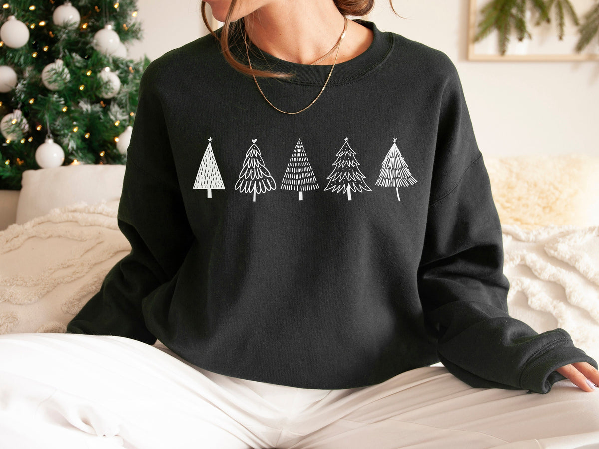 Festive Pine Trees Sweatshirt Christmas Trees Sweatshirt Hand Drawn Winter Trees Sweater Sweatshirt – Cozy Vibes · Trending Graphic Apparel