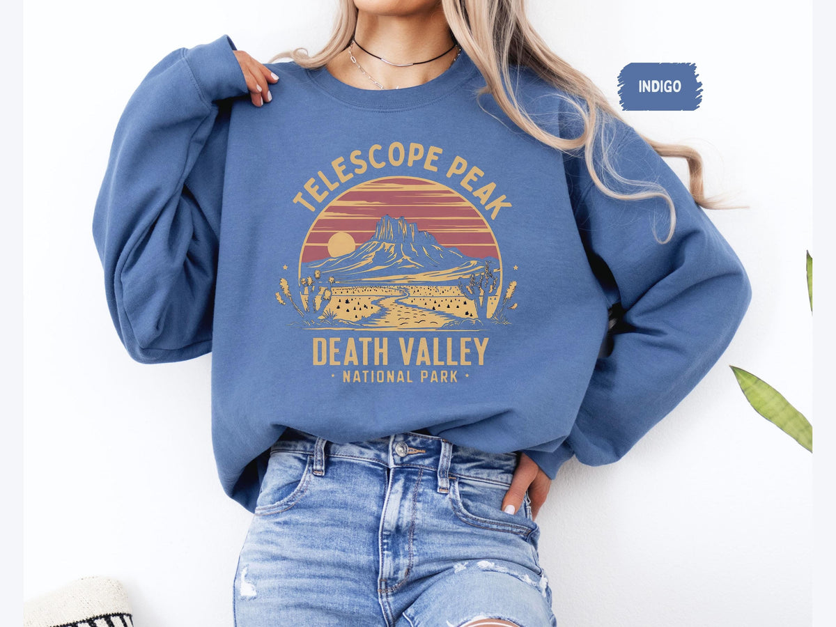 Telescope Peak Death Valley Sweatshirt Unisex National Park Crewneck Mountain Graphic Jumper Nature Lover Gift Hiking Adventure Apparel Sweatshirt – Bold Style · High-Quality Print