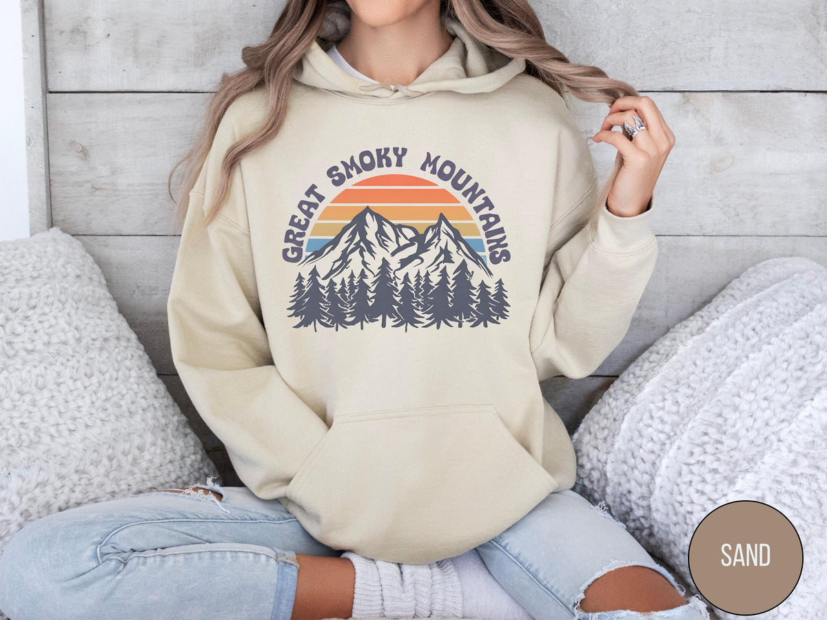 Great Smoky Mountains National Park Hoodie TN Hiking Apparel Outdoor Adventure Sweater Nature Lover Gift Cozy Mountain Graphic Jumper Hoodie – Cozy Vibes · High-Quality Print