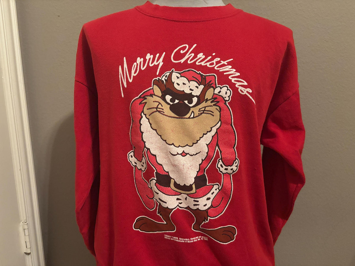Vintage 9039s Looney Tunes TAZ Tasmanian Devil Merry Christmas Crewneck Sweatshirt L Sweatshirt – Aesthetic Look · Top Pick For Any Outfit