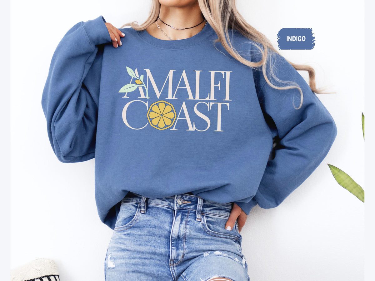 Amalfi Coast Sweatshirt Italian Riviera Jumper Positano Pullover Coastal Vibes Sweater Travel Wanderlust Top Ocean Lover Sweatshirt Sweatshirt – Bold Style · High-Quality Print