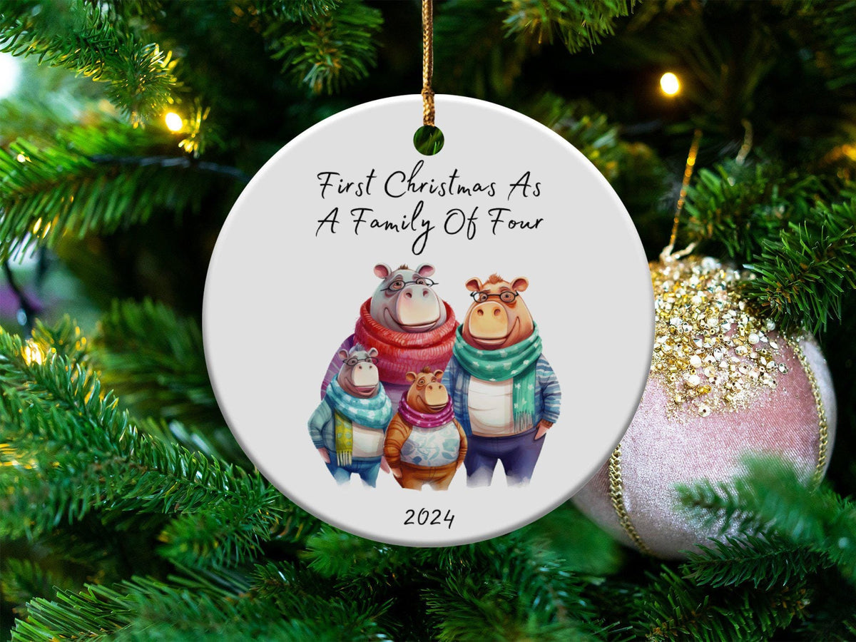 Xmas Ornament First Christmas As A Family Of Four Ceramic Ornament 2024 Cute Animal Family Christmas Decoration 3 Inch Ornament Graphic Tee – Aesthetic Look · High-Quality Print