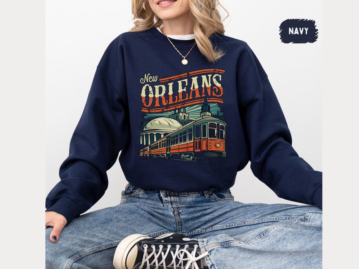 Vintage New Orleans Sweatshirt Retro NOLA Jumper Louisiana Crewneck Pullover Mardi Gras Apparel French Quarter Top Bayou Sweatshirt Sweatshirt – Aesthetic Look · Great Gift For Fans