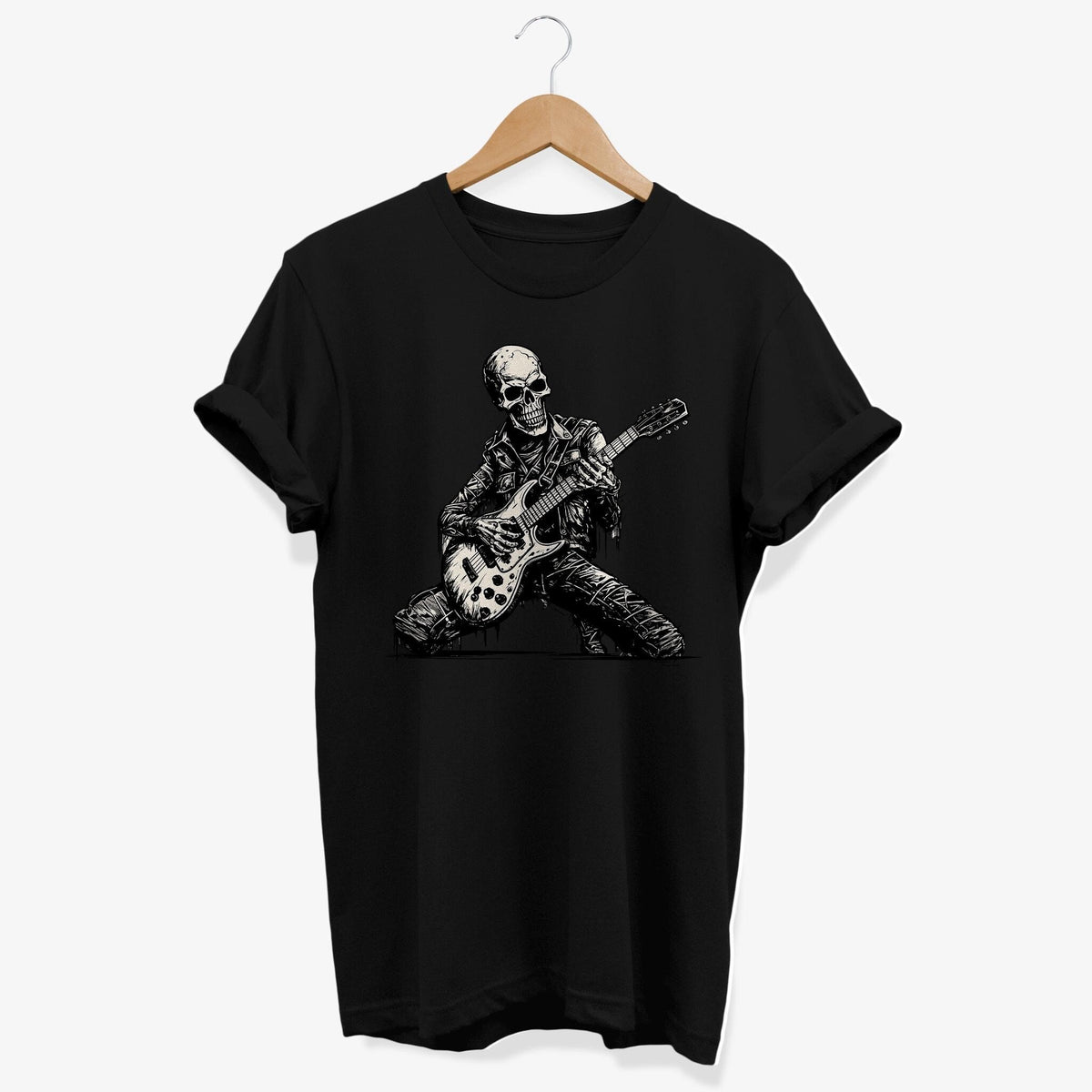 Skeleton Playing Guitar T shirt Scary Guitarist Tee Spooky Guitar Player Top Punk Fashion for Women Gothic Festival Outfit Rocker Gift Graphic Tee – Everyday Comfort · Perfect For Daily Wear