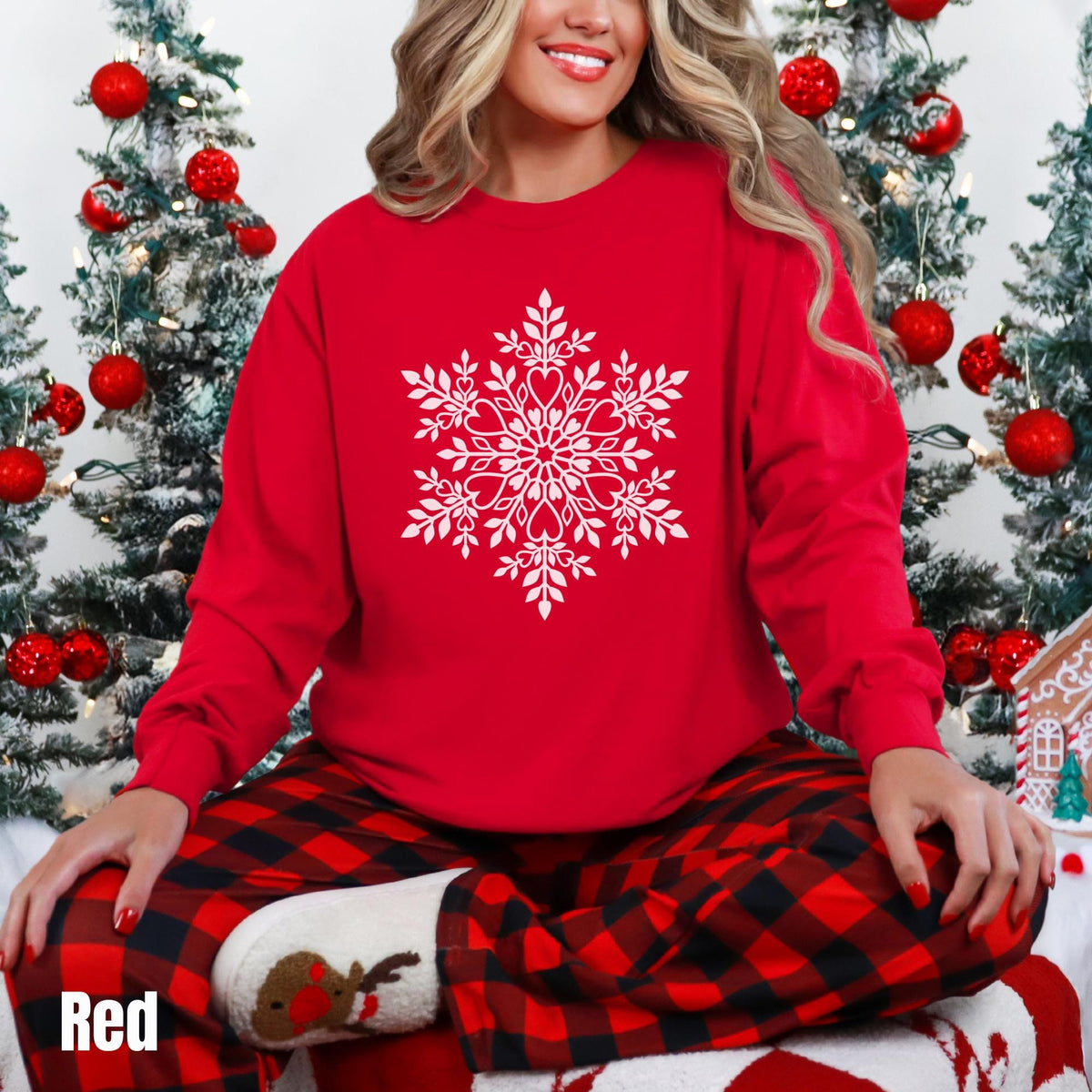 Snowflake Christmas Long Sleeve Shirt Womens Winter Sweatshirt Cute Holiday Sweater Christmas Snowflake Shirt for Women Sweatshirt – Soft Feel · Great Gift For Fans