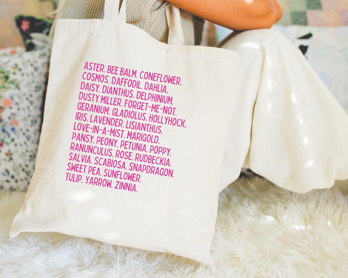Cute Gardening Tote Bag for Mom Who Loves Growing Cut Flowers Tote Bag with Hot Pink Aesthetic Cut Flower Farmer or Wedding Florist Gift Tote Bag – Feel-Good Design · High-Quality Print