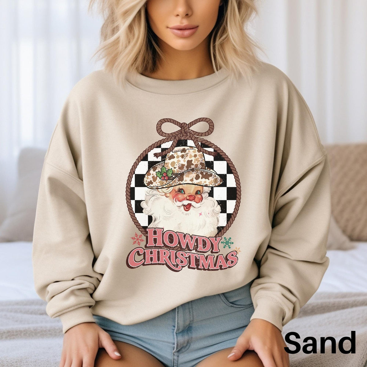 Vintage Howdy Santa Western Christmas Sweatshirt Cowgirl Christmas Sweater Retro Country Christmas Cowboy Cowhide Santa Holiday Sweater Sweatshirt – Cozy Vibes · High-Quality Print