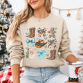 Coquette Western Christmas Sweatshirt Cowgirl Boots Christmas Sweater Girly Bows Country Christmas Sweater Cowboy Boots Holiday Sweater Sweatshirt – Everyday Comfort · Must-Have Style