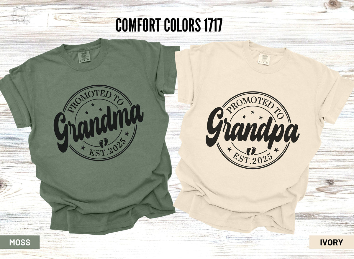 Promoted to Grandma Est 2025 Comfort Colors New Grandpa Shirt Pregnancy Reveal Family Matching Baby Announcement Grandparents To Be Tee Graphic Tee – Aesthetic Look · High-Quality Print