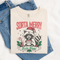 Christmas Raccoon Tee Cute Christmas Tee Womens Christmas Tshirt Sorta Merry Sorta Feral Shirt Graphic Tee – Aesthetic Look · Great Gift For Fans