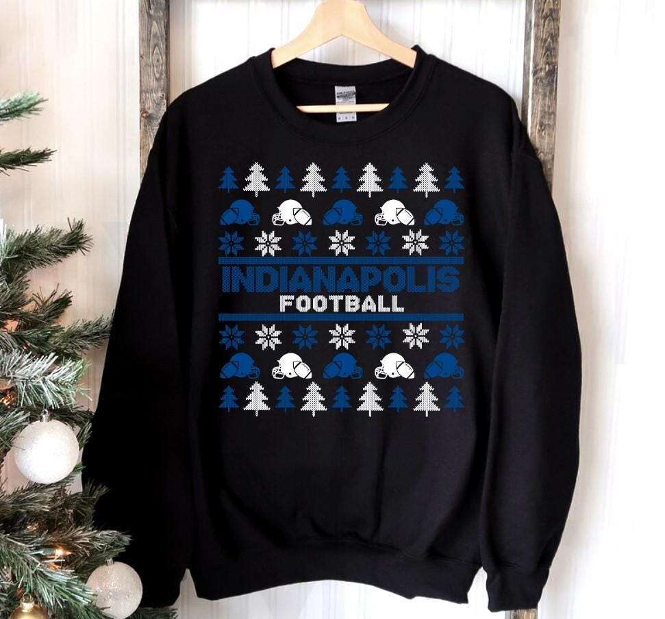 Indianapolis Football Ugly Pattern Christmas Retro Sweatshirt Indianapolis Football Team Unisex Hoodie Football Mom Shirt Christmas Gifts Hoodie – Cozy Vibes · High-Quality Print