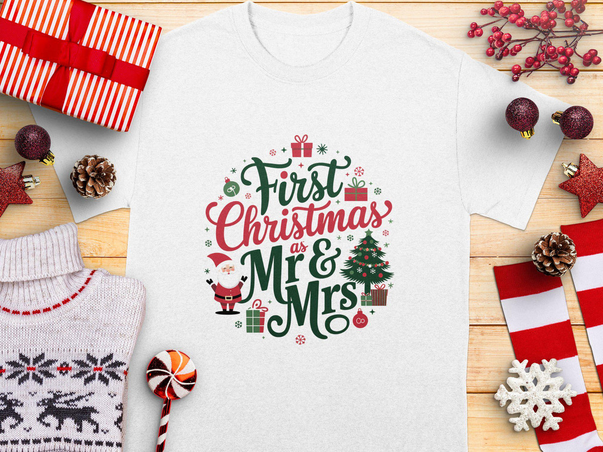 First Christmas as Mr and Mrs TShirt Couple Christmas Shirt Gift Holiday Matching Tee Newlywed Xmas Gift Married Couple Tee Graphic Tee – Everyday Comfort · Top Pick For Any Outfit