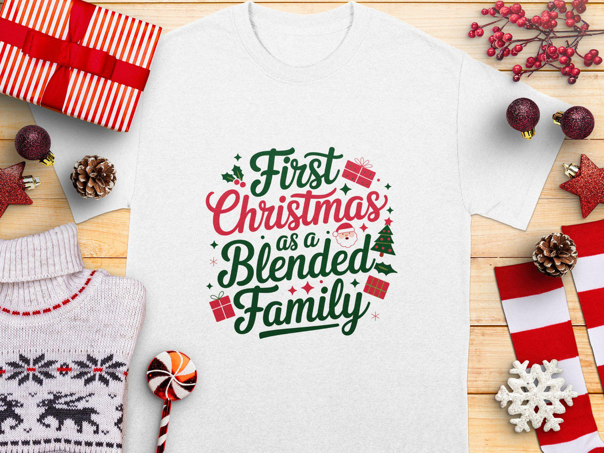 First Christmas as a Blended Family TShirt Cute Family Christmas Tee Holiday Graphic Shirt Christmas Gift for Blended Families Graphic Tee – Premium Graphic · Must-Have Style