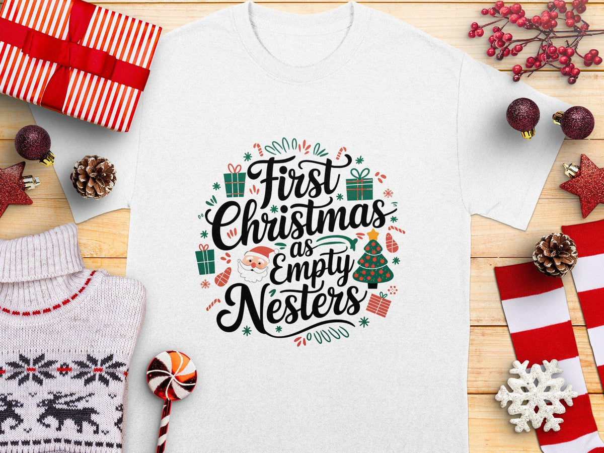 First Christmas as Empty Nesters TShirt Cute Christmas Design Tee Fun Holiday Graphic Shirt Christmas Family Gift Idea Graphic Tee – Fan Favorite · Top Pick For Any Outfit