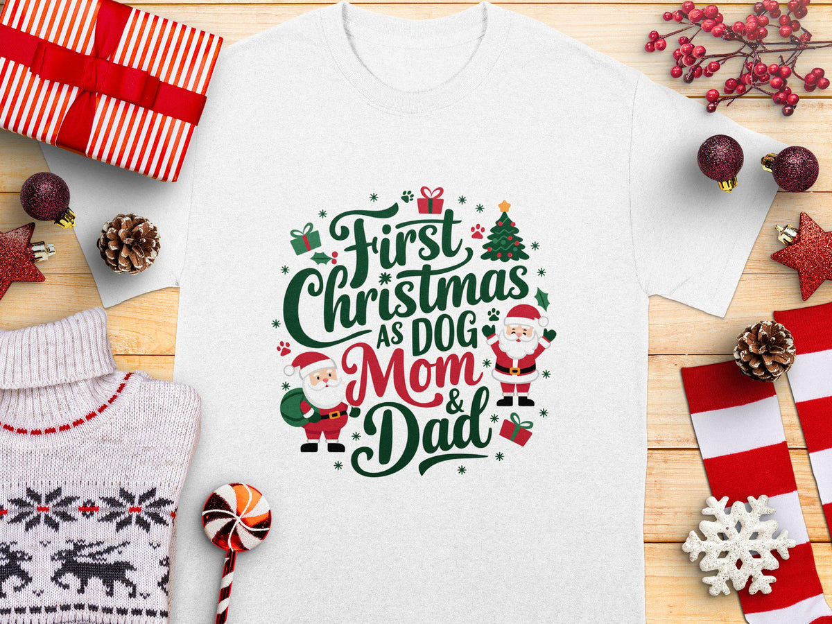 First Christmas as Dog Mom and Dad TShirt Fun Holiday Gift for Dog Lovers Cute Santa Design Christmas Pet Parents Tee Graphic Tee – Easygoing Wear · Great Gift For Fans