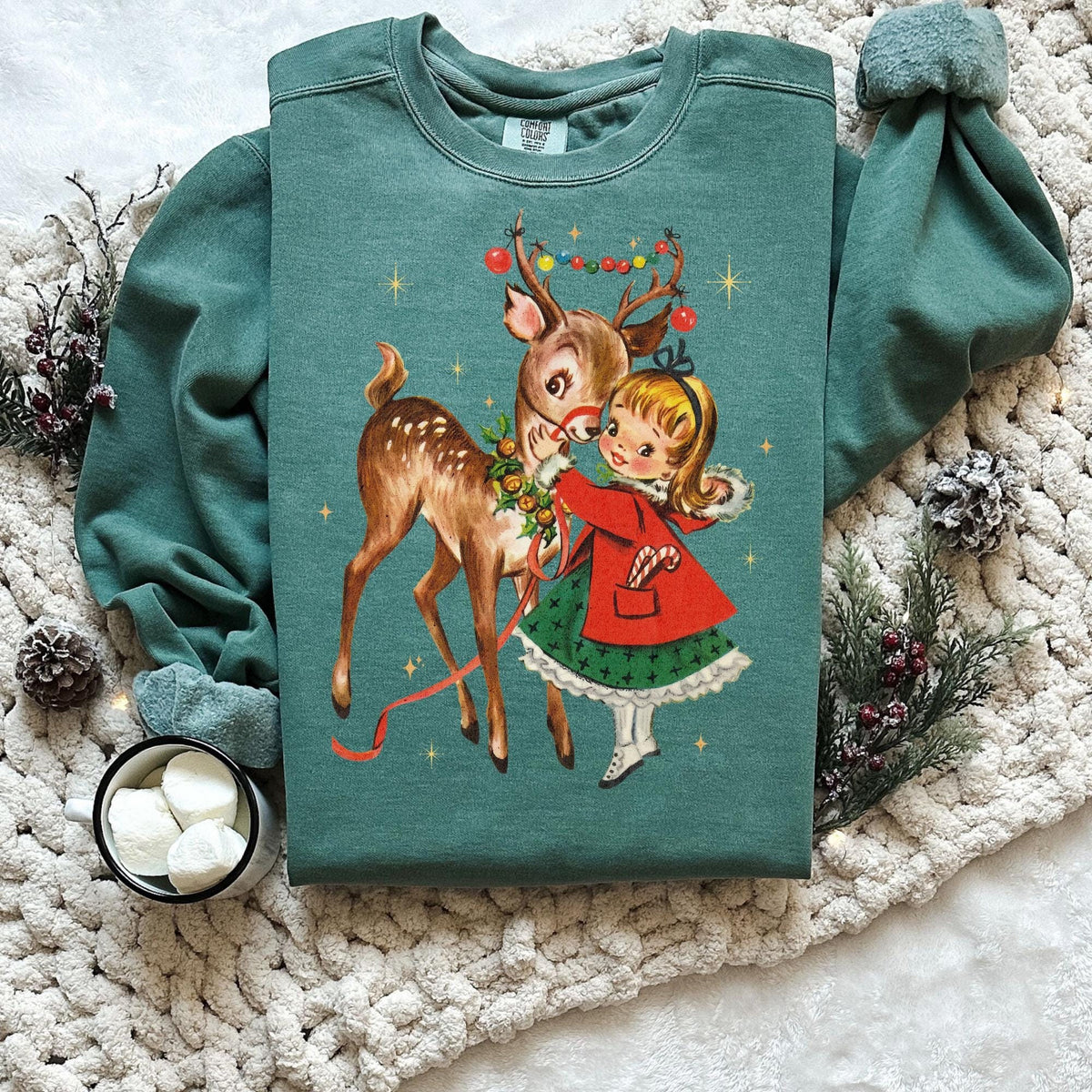 Christmas Sweatshirt Retro Christmas Sweatshirt 1950s girl Graphic Sweatshirt Retro Girl Christmas Sweatshirt Retro Deer Sweatshirt – Aesthetic Look · Must-Have Style