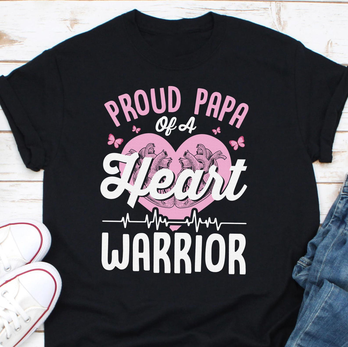 Congenital Heart Disease Shirt Heart Disease Awareness National Heart Month Tee CHD Awareness Proud Papa Of A Heart Warrior Shirt Graphic Tee – Soft Feel · High-Quality Print